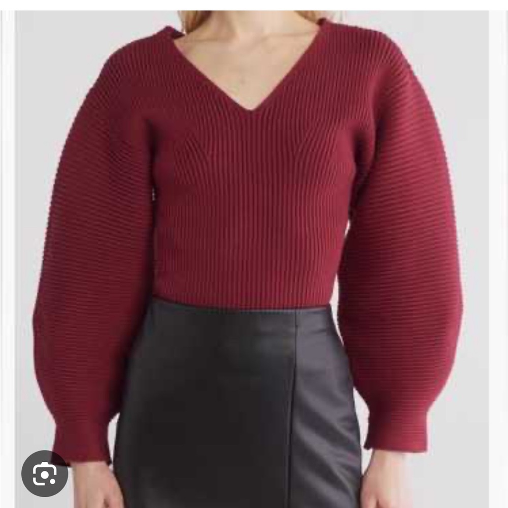 Vigoss Women's V-Neck Ribbed Sweater - Burgundy